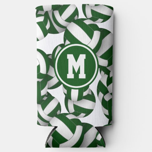 Groen wit volleyballen patroon een speler monogram seltzer blikjeskoeler (Voorkant)
