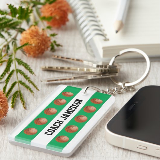 Groen/wit voor Basketball Coach, speler Sleutelhanger (Voorkant Rechts)