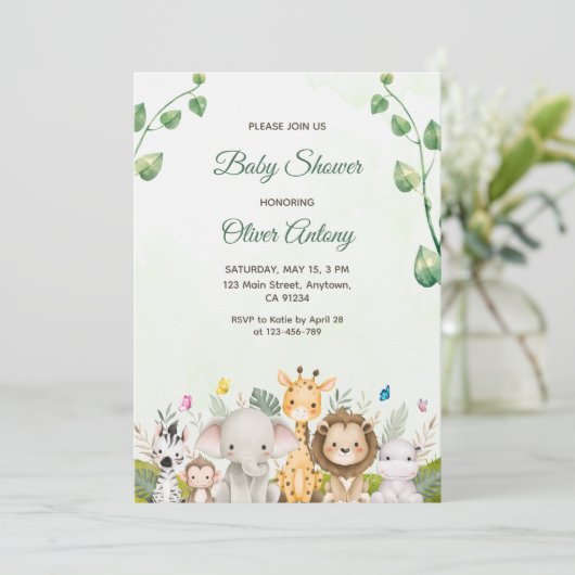Groen & Wit Waterverf Baby shower Kaart (Staand voorkant)