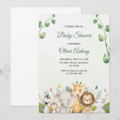 Groen & Wit Waterverf Baby shower Kaart (Voorkant / Achterkant)