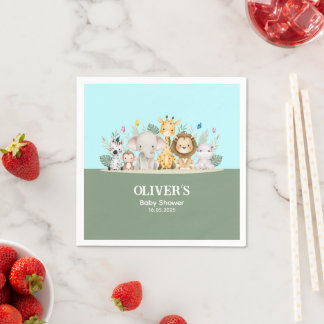 Groen & Wit Waterverf Baby shower Papier servet