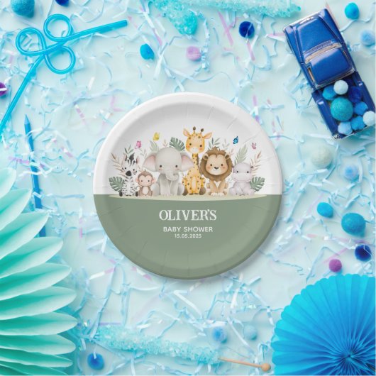 Groen & Wit Waterverf Baby shower Papieren Bordje (Feest)