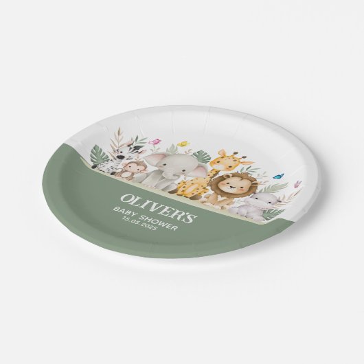 Groen & Wit Waterverf Baby shower Papieren Bordje (Gekanteld)