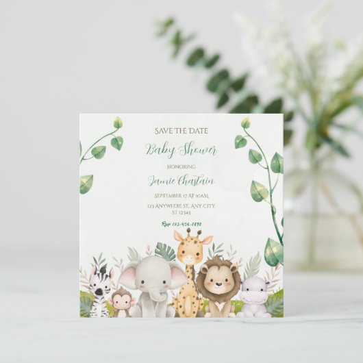 Groen Wit Waterverf Baby shower Save the Date (Staand voorkant)