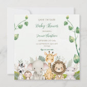 Groen Wit Waterverf Baby shower Save the Date (Voorkant)