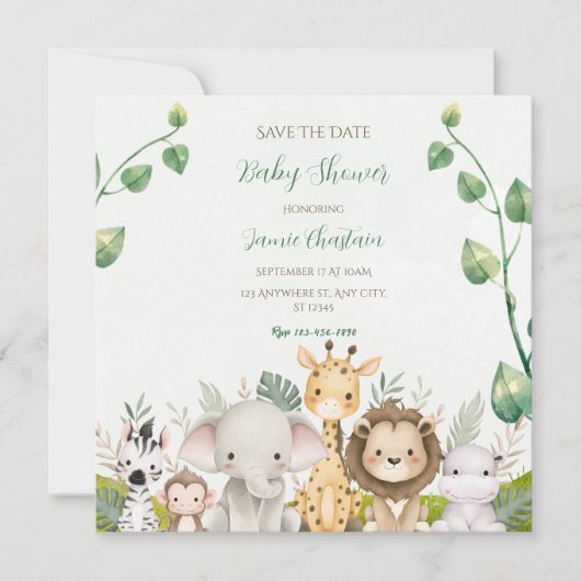 Groen Wit Waterverf Baby shower Save the Date (Voorkant)