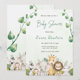 Groen & Wit Waterverf Baby shower Uitnodiging