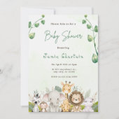 Groen & Wit Waterverf Baby shower Uitnodiging (Voorkant)