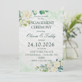 Groen & Wit Waterverf Bloemeng engagement  Kaart (Staand voorkant)