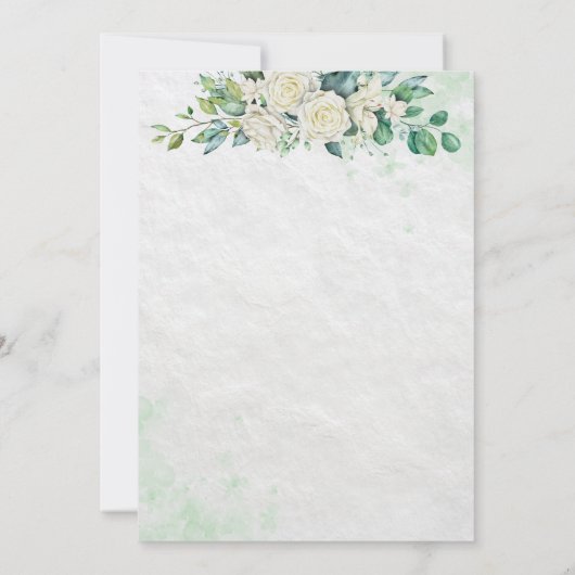 Groen & Wit Waterverf Bloemeng engagement  Kaart (Achterkant)