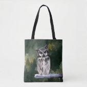 Groen Wit Waterverf Bos Sneeuwuil Tote Bag (Voorkant)