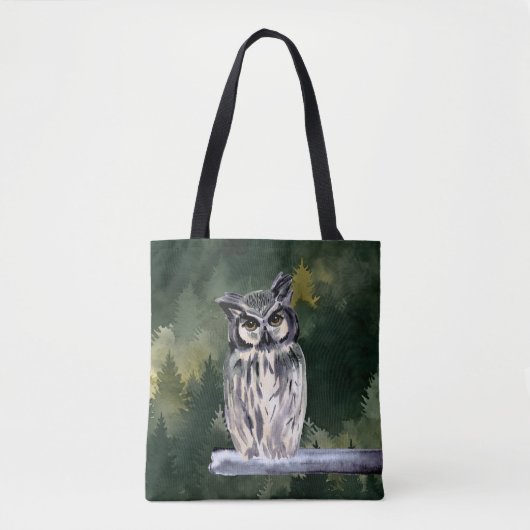 Groen Wit Waterverf Bos Sneeuwuil Tote Bag (Voorkant)