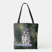 Groen Wit Waterverf Bos Sneeuwuil Tote Bag (Achterkant)