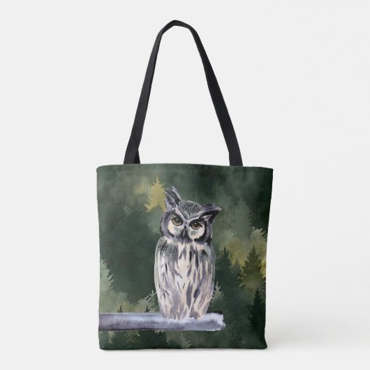 Groen Wit Waterverf Bos Sneeuwuil Tote Bag (Achterkant)
