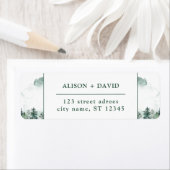 Groen Wit Waterverf Pijnbomen Bos Bruiloft Etiket (Insitu)