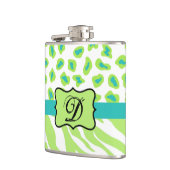 Groen wit Zebra Leopard Huidmonogram Initiaal Heupfles (Links)