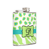 Groen wit Zebra Leopard Huidmonogram Initiaal Heupfles (Rechts)
