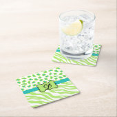 Groen wit Zebra Leopard Huidmonogram Initiaal Kartonnen Onderzetters (Insitu)