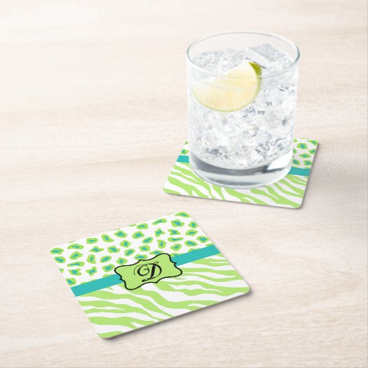 Groen wit Zebra Leopard Huidmonogram Initiaal Kartonnen Onderzetters (Insitu)