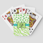 Groen wit Zebra Leopard Huidmonogram Initiaal Pokerkaarten (Achterkant)