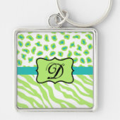 Groen wit Zebra Leopard Huidmonogram Initiaal Sleutelhanger (Voorkant)