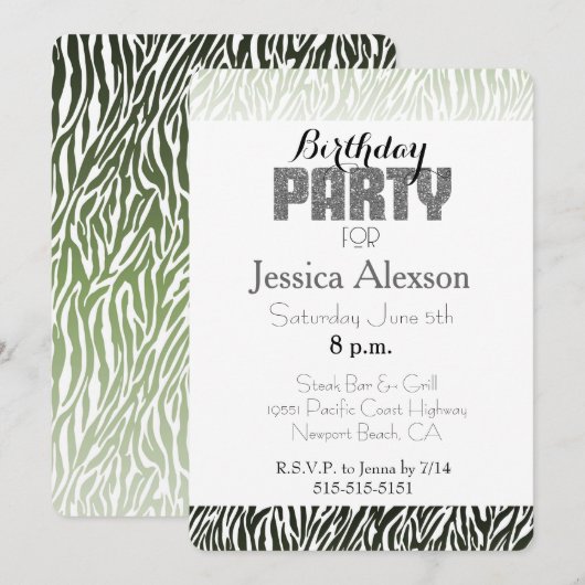Groen Wit Zebra Print Verjaardag Kaart (Voorkant / Achterkant)