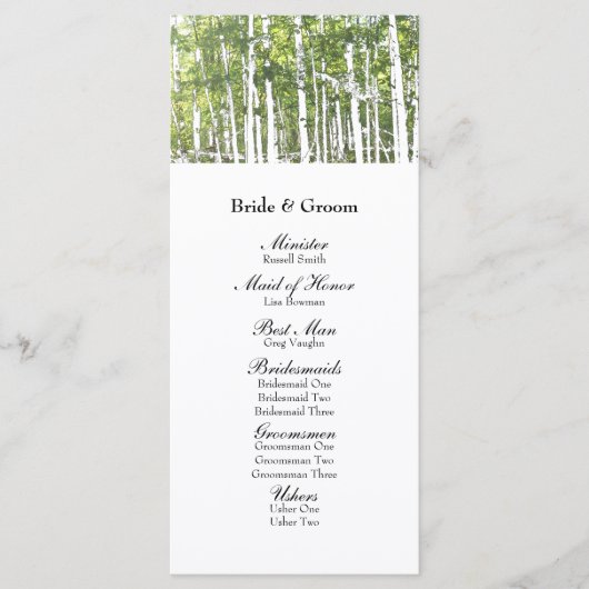 Groen Wit Zomer Bossen Trouwprogramma Programmakaart (Voorkant)