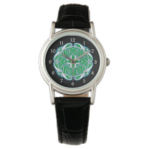 Groen Wit Zwart Keltisch Kruis Horloge