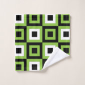 Groen Wit Zwart Vierkanten Geometrisch Patroon Bad Handdoek (Wasdoekje)
