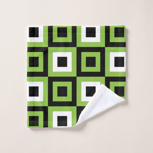 Groen Wit Zwart Vierkanten Geometrisch Patroon Bad Handdoek (Wasdoekje)