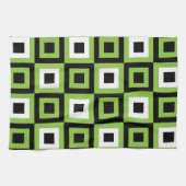 Groen Wit Zwart Vierkanten Geometrisch Patroon Theedoek (Horizontaal)