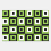 Groen Wit Zwart Vierkantjes Geometrisch Inpakpapier Vel (Voorkant 3)