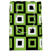 Groen Wit Zwart Vierkantjes Geometrisch Medium Cadeauzakje (Voorkant)