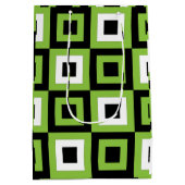 Groen Wit Zwart Vierkantjes Geometrisch Medium Cadeauzakje (Achterkant)