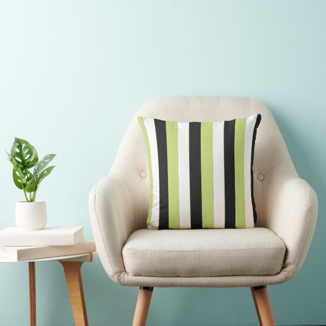 Groen Wit Zwarte Strepen Kleur Blok Kussen (Stoel)