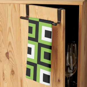 Groen Wit Zwarte Vierkanten Geometrisch Patroon Theedoek