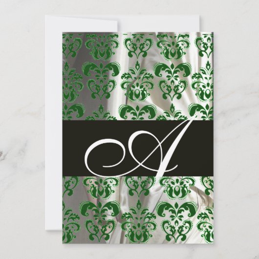 GROEN WIT ZWARTE ZIJDE DAMAST MONOGRAM KAART (Voorkant)