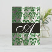 GROEN WIT ZWARTE ZIJDE DAMAST MONOGRAM KAART (Staand voorkant)