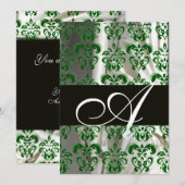 GROEN WIT ZWARTE ZIJDE DAMAST MONOGRAM KAART (Voorkant / Achterkant)