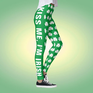 Groen Witte Aangepaste Tekst Shamrock Klaver Patro Leggings