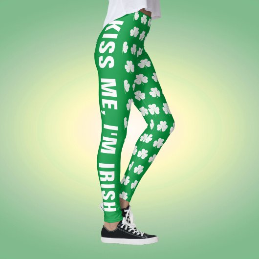 Groen Witte Aangepaste Tekst Shamrock Klaver Patro Leggings