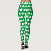 Groen Witte Aangepaste Tekst Shamrock Klaver Patro Leggings (Achterkant)