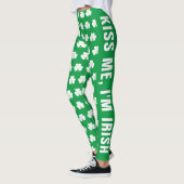 Groen Witte Aangepaste Tekst Shamrock Klaver Patro Leggings (Links)