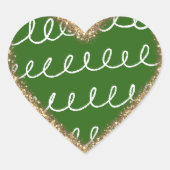 Groen Witte Abstracte Gouden Glitters Hart Sticker (Voorkant)