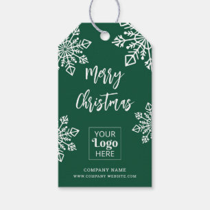 Groen Witte Bedrijfslogo Prettig Kerstfeest Sneeuw Cadeaulabel