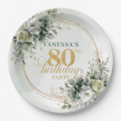 Groen Witte Blad 80ste Verjaardag Boho Stijl Bord (Voorkant)