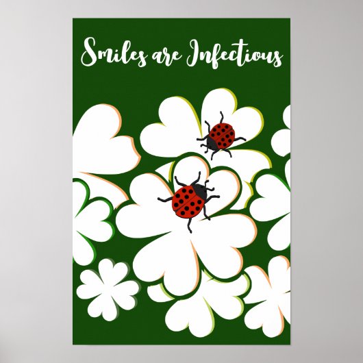 Groen & Witte Blad Lieveheersbeestje Glimlacht is  Poster (Voorkant)