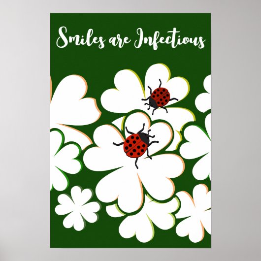 Groen & Witte Blad Lieveheersbeestje Glimlacht is Poster (Voorkant)
