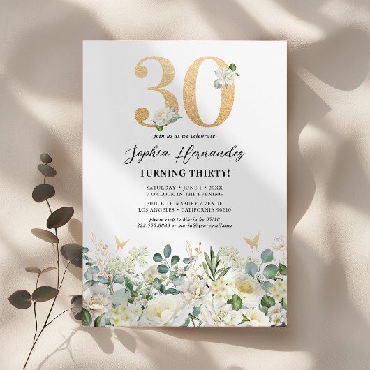 Groen & Witte Bloem 30e Verjaardagsfeestje Kaart