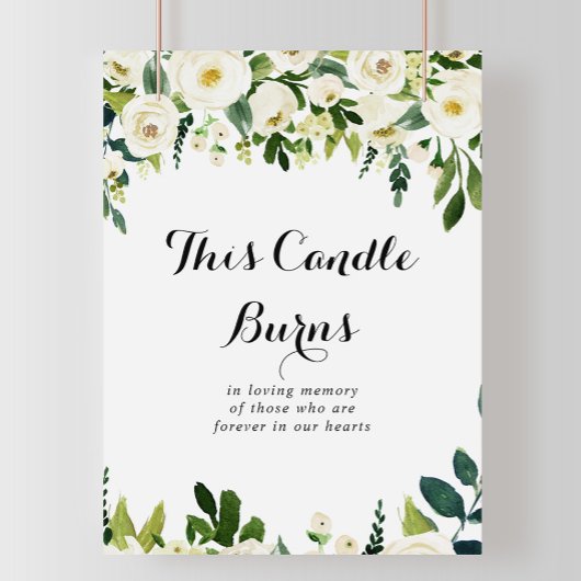 Groen Witte Bloem Deze Kaars Brandt Bord Poster